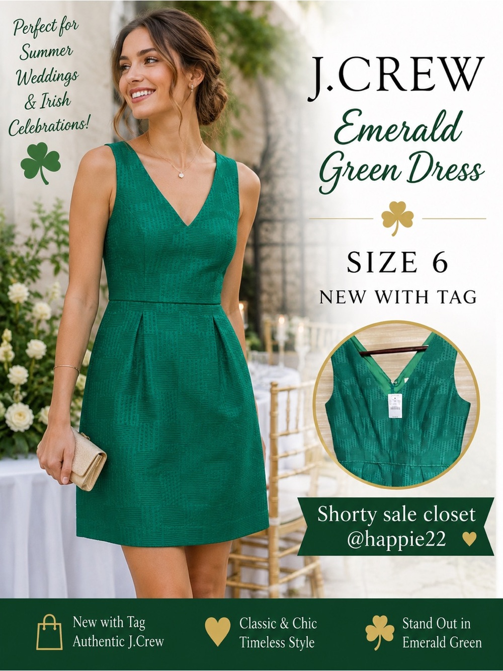 J. Crew Emerald Textured V-Neck Sleeveless Mini Dress NWT Sz 6